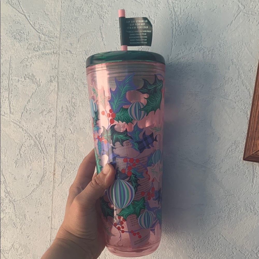 Starbucks  Pink and Green Tumbler with Straw